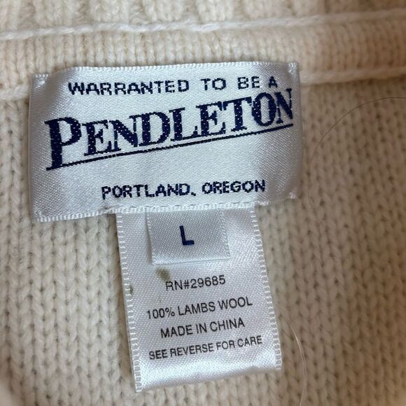Pendleton 100% Lambswool Full Zip Cable Knit Ladies Sweater Cream Size large - Picture 5 of 7